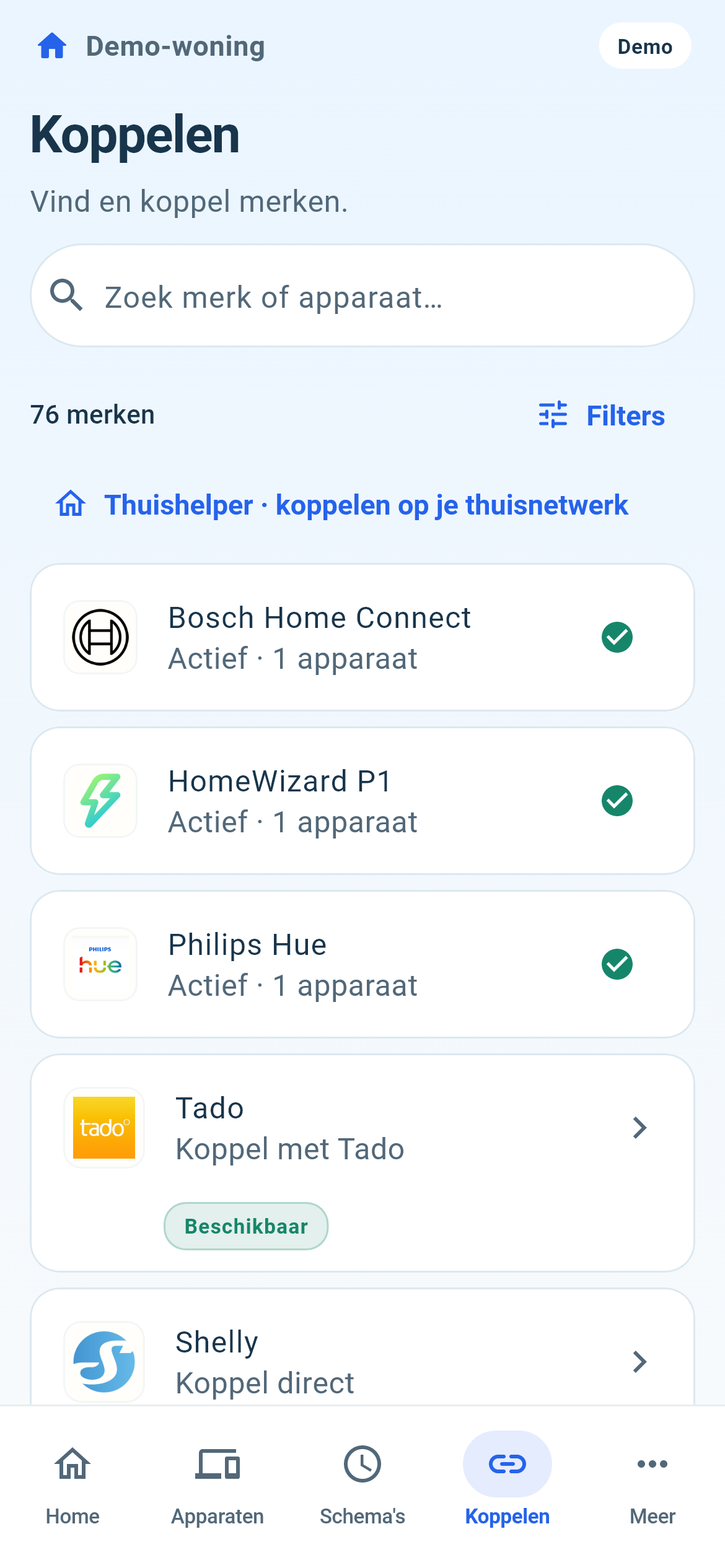 Echt ThuisSaldo-appscherm uit de ontwikkelversie, met voorbeeldgegevens